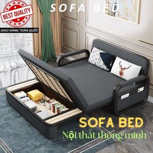 Giường sofa gấp gọn có ngăn để đồ. Ghế sofa giường đa năng tặng kèm 2 gối