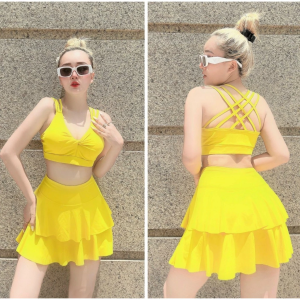 Bộ thể thao Váy hai tầng áo có đệm thích hợp tập gym yoga aerobic nhảy... tặng mút