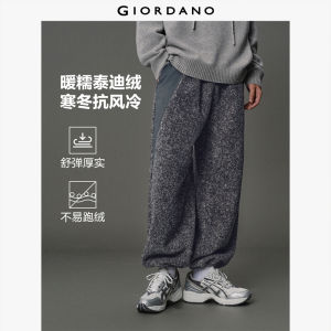 Giordano Men Teddy fleece embroidery elastic waist pants Free Shipping 12115051