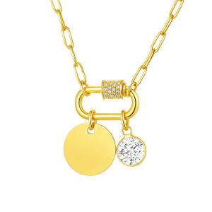 Kemstone 12 Birthstone Stainless Steel Blank Round Pendant Necklace for Women - Personalized Jewelry Gift