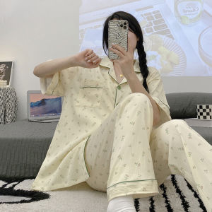 Y&L Fashion #C009 High Quality Cotton Crepe Printed Short Sleeve With Pajama Home Wear Set