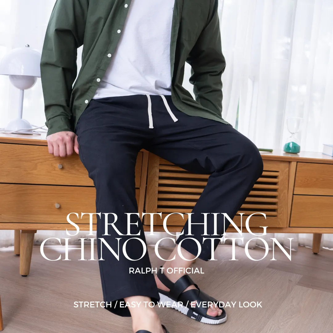 RALPH T OFFICIAL กางเกงขายาวผู้ชาย ทรงกระบอก เอวยางยืด TOKYO COMFY PANTS ชิโน่ - กางเกงขายาวชาย สีเบจ สีขาว สีดำ สีกรม
