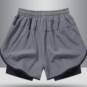 กางเกงวิ่งชาย Mens Running Pants อเมริกันออกกำลังกายกีฬากางเกงขาสั้นผู้ชายวิ่งกางเกงเรียงรายไปด้วยปลอมสองชิ้นการฝึกอบรมป้อ