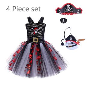 Uniqkids Kids Girl 4 pcs set Halloween Outfit Dress Costume Pirate Girl Cosplay Costume Party Tutu Mesh Dress