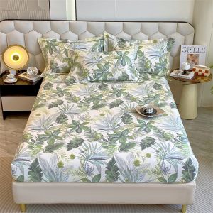 1200TC Cotton Fittedsheet Floral Leaf Bedsheet High Quality Soft Bed Sheet Single/Queen/King