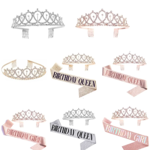 Birthday Tiara and Crown for Women Birthday Sash for Girls Birthday Decorations Rhinestones Headband Hair Accessories