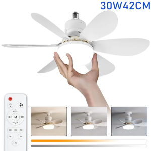Fan Light Ceiling Fan With Lights And Remote Control E27 Fan Blade Bulb LED lights Interface Bedroom Silent Chandelier Ceiling Light 2in1 30W/40w