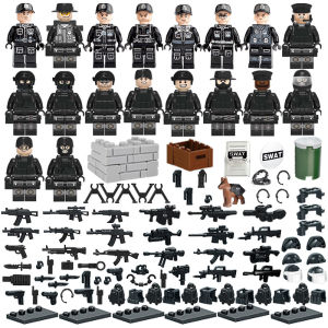 Available 16Pcs SWAT Military Army Building Blocks Mini figures with dog weapons Toy Building Kit compatible LeGoIng Toys Soldier City Police Swat Force Building Bricks