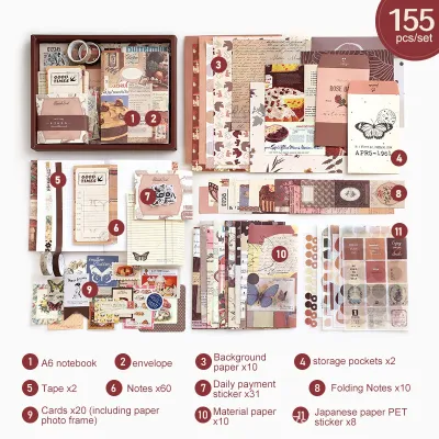 【155pcs】DIY Scrapbook and Journal Supplies Kits