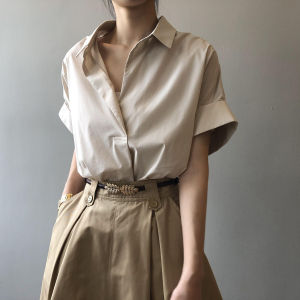 Korean Style Loose Batwing Sleeve White Shirt for Women Summer Casual Plain Blouse Top