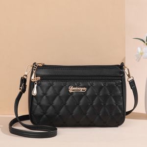 JAYQQ Large Capacity Crossbody Bag PU Leather Lingge Embroidery Shoulder Bag Portable Zipper Messenger Bag Women