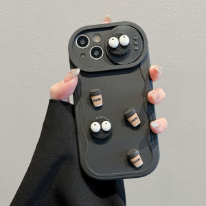 Shockproof white case 3D cartoon cute coffee coal ball phone case for iPhone 16 Pro Max 15 14 13 12 11 Pro Max 8 7 plus XS XR lens protection