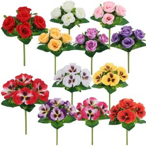OKDEALS Silk Cloth Artificial Pansy Flowers Dyed Edged DIY Floral Simulated Rose Bouquet High Quality Realistic Simulation Flowers Valentines Day Gift