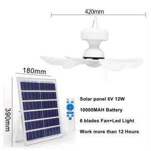 16 inch Solar Ceiling Fan With Remote Control Rechargeable Solar Powered Fan Electric Solar Fan with LED Light for Outdoor Indoor