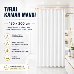 851 - Tirai Kamar Mandi Anti Air Tebal Waterproof Tidak Tembus Pandang - Shower Curtain 180 x 200 cm