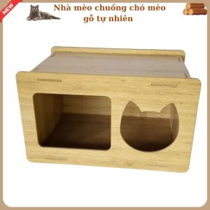 nhà hộp Gỗ cho mèo PETDECOR tạo không gian riêng tư cho boss gỗ tự nhiên