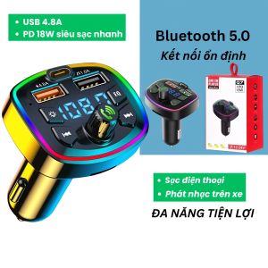 Tẩu Sạc Nhanh Ô Tô+Bộ Phát Nhạc Trên Xe Tẩu Sạc Bluetooth Ô Tô Hỗ Trợ FM Sạc Ô Tô PD Type-C 4.8A