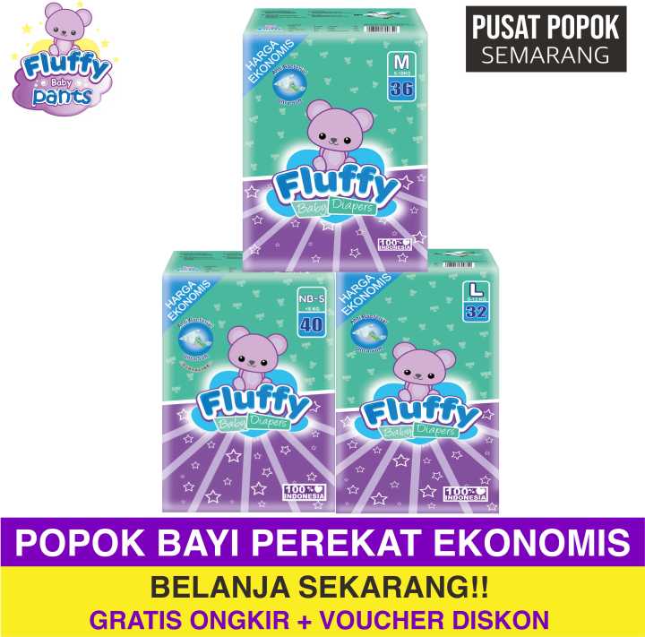 FLUFFY Termurah Popok Bayi Tipe Perekat Size NB-S 40, M 36, L 32