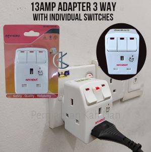 MYHOM 131UK 13Amp 3 Way Gang Wall Adapter Multi Plug Charger Switch With Individual Switches / Multi Sockets / 插座