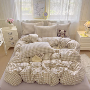 Dansunreve kẻ sọc Bộ vỏ chăn ga gối 4in1 màu xanh/Màu xanh lá cây thoáng khí fittedsheet Bộ flatsheet Bộ đơn/Nữ Hoàng/Vua