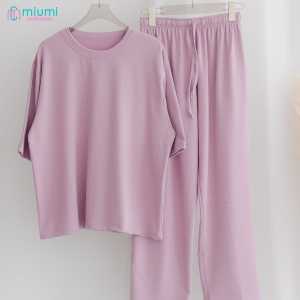 Miumi Collection Setelan Wanita Celana Panjang Lengan Pendek One Set Korean Style Polos Kekinian Laura Set