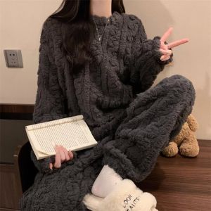 Couple coral velvet pajamas jacquard casual suit plus velvet thickened coral velvet pajamas