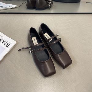 รองเท้าส้นเตี้ยปากตื้นสำหรับผู้หญิงรองเท้าส้นเตี้ยหนังเล็กพื้นนุ่มสบายสตรีมีครรภ์สามารถสวมรองเท้าส้นแบนMary Janeรองเท้าสตรีไซส์ใหญ่