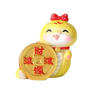 SOLOMONWF Chinese Style Cartoon Snake Figurines Resin Mini Snake Ornament Cute Decorative Snake Miniature Figure Snake Year