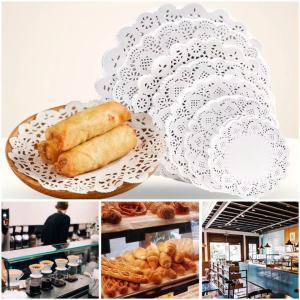 100pcs Disposable Cooking Oil Absorbing Paper White Lace Hollow Paper Sheets Food Basket Liners for BBQ and Baking