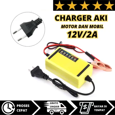 HOHODALINK Alat Cas Aki Motor & Mobil Alat Pengisian Daya Aki 12V 2A Motor Intelegent Charger 12V 2Ampere Adaptor Pengisi Daya Baterai