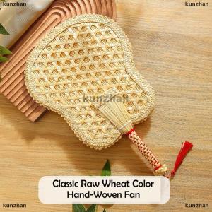 [COD] kunzhan 1Pcs Round Natural Pushan Environmentally Friendly Chinese Style Decorative DIY Woven Fan Cooling Fan Home Decoration Hand Fans