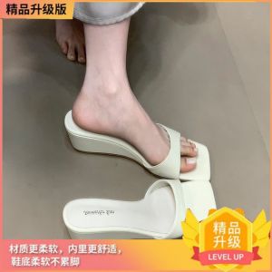 [Free Shipping] Unique Design Square-Toe Slip-On Sandals for Women 2026 New Simple Summer Open-Toe High-Heeled Sandals