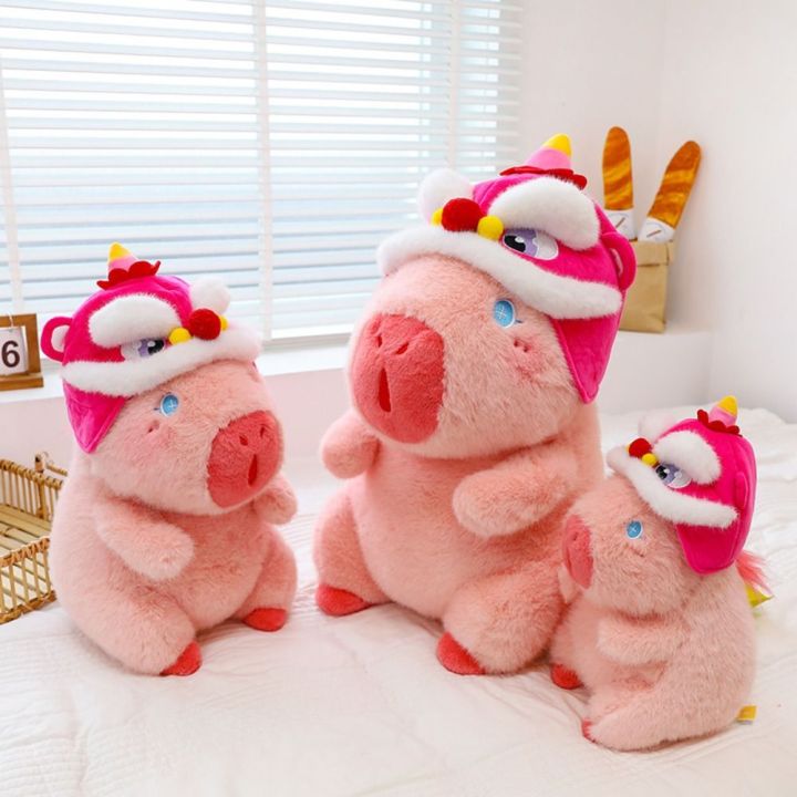 CEMOMEF Long Hair Capibara Plush Toys Pink Capybara Lion Dance Hat Pink ...