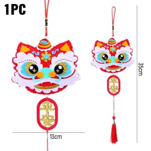 4pcs National Trendy Lion Wakening Handmade DIY Material New Year Spring Festival Ornaments Year of the Horse Decoration Pendant Kindergarten Gift