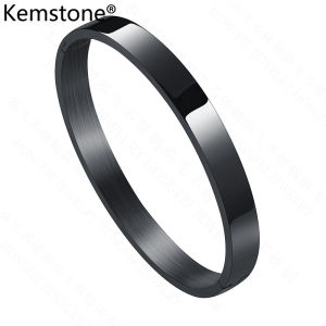 Kemstone 4MM 6MM 8MM Couple Jewelry Gifts High Polish Titanium Steel Silver Gold Plated Blue Multicolor Bangle Bracelet for Women Men