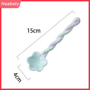 Heabety 1 cái gốm dài xử lý muỗng dễ thương Kem tay sơn tráng miệng muỗng với dài xử lý Bộ đồ ăn nhà bếp phụ kiện