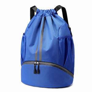 Black Drawstring Gym Bag for Men Waterproof Drawstring Backpack for Women Swim Bag with Shoes Compartment Pull String Sport Bag for Soccer and Basketball