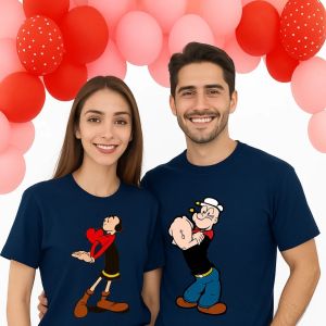 Couple His & Hers Cartoon Print Matching T-Shirts - Popeye & Olive Design Tee