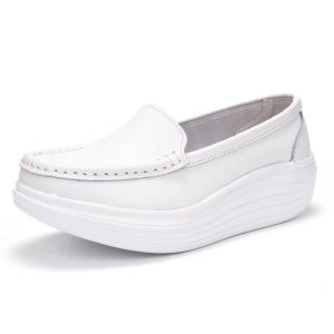 White Womans Nurse Shoes Middle Heels Wedges Women Slip on Shoes