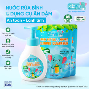 Combo Nước rửa bình sữa Singa an toàn cho bé dịu nhẹ cho mẹ 1 chai 500ml + 2 túi 500ml