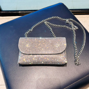 Womens Clutch Bag with Rhinestones Silver Purse on Chain PU Leather Evening Bag Ladies Fashion Party Evening Shoulder Bag2026