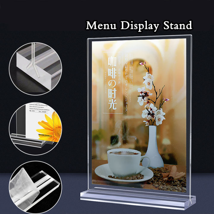 A6 Acrylic Menu Display Stand Double Side Clear Desk Display Ttype