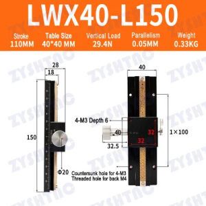 X Axis or Z Axis 40*40mm Long-range Dovetail Trimming Slide Table Manual Displacement Platform Stage LWX/LWZ40 100/150/200/300mm