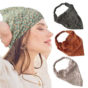 🔥🔥Roman Holiday Triangular Scarf Wide Brimmed Headband Headcover Broken Flower Square Scarf Female Elastic Hair Band COD