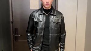 Casual Long Sleeve Jacket Men Spring Autumn Abstinence Fashion Leather Lapel Motorcycle Jacket Men Lelaki