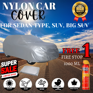 HIGH QUALITY NYLON CAR COVER WATERPROOF FOR SEDAN TYPE SUV & BIG SUV with 1000ml Extinguisher