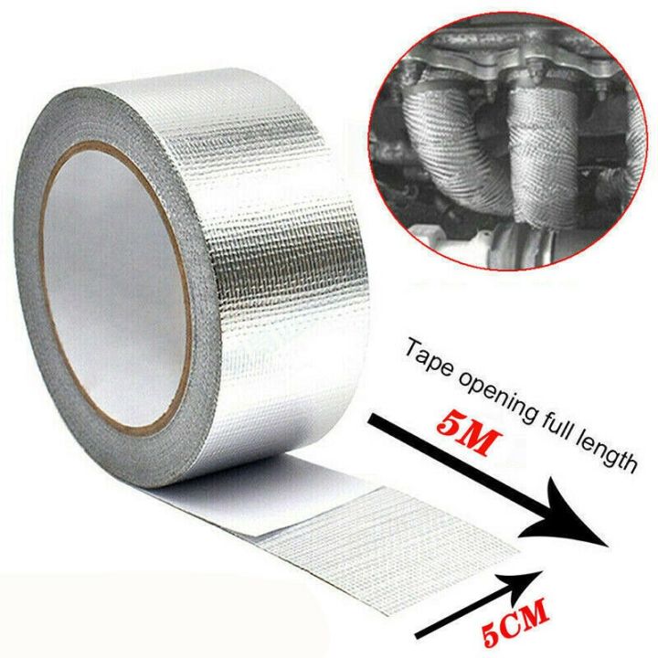 Exhaust Manifolds Titanium Heat Wrap Tape Thermal Wrap Silver 5Mx5cm W/ 6 Ties Pipe Insulation Tape
