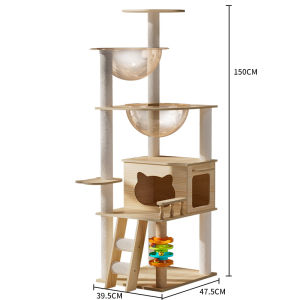 Pet  Solid Wood Cat Climbing Frame Space Capsule Nest Cat Tree Tower Pet House Scratching Post Pet Toy