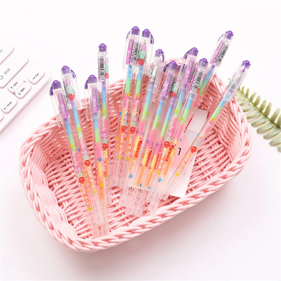 YILQQPER 1/3/5/6/7/10pcs Gel Pen 6-color In-one Colorful Pastel Rainbow Pen