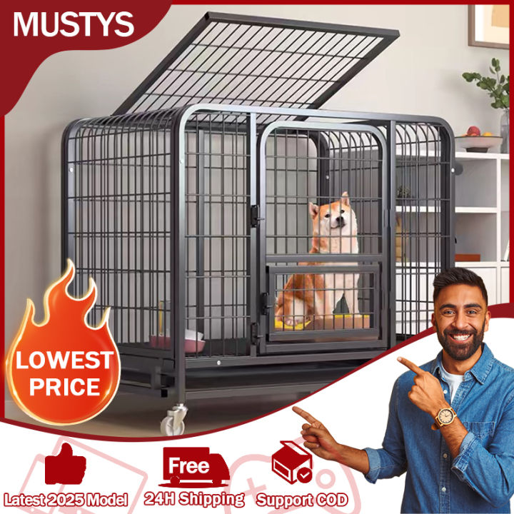 Large Dog Cage Square Tube Dog Cage Stainless Large Space Portable ...